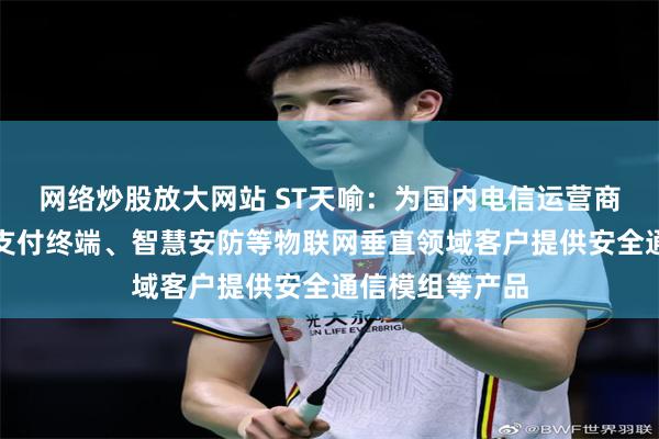 网络炒股放大网站 ST天喻：为国内电信运营商及智能表计、支付终端、智慧安防等物联网垂直领域客户提供安全通信模组等产品