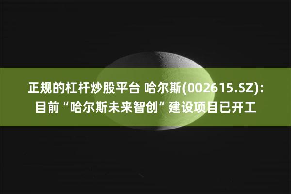 正规的杠杆炒股平台 哈尔斯(002615.SZ)：目前“哈尔斯未来智创”建设项目已开工